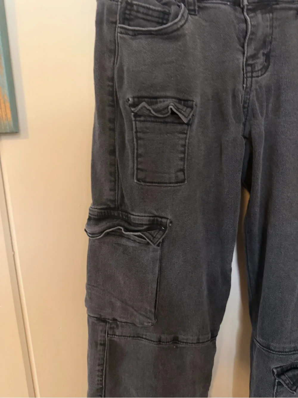 V.I.P. Girls Size 10 Vintage Y2K Black Cargo Jeans Multi Pocket Flare